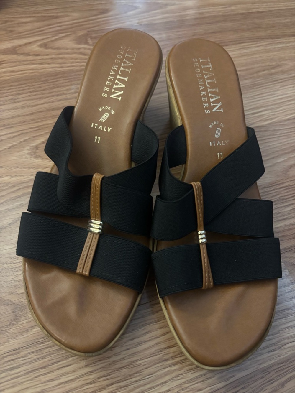 Italian Shoemakers Black Cork-Effect Wedge Slide Sandals Size 11 - Picture 9 of 9
